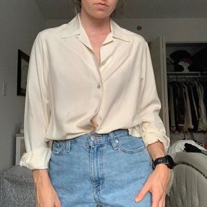 Vintage 100% silk cream button up